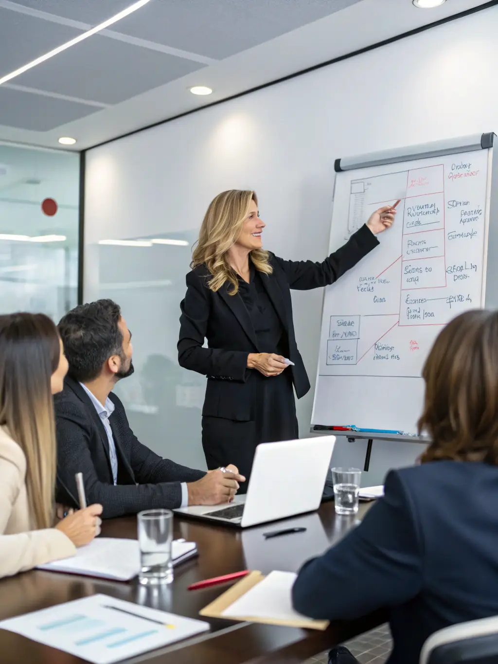 A person confidently leading a workshop on communication skills, with participants actively engaged in discussions and exercises, set in a modern office environment.